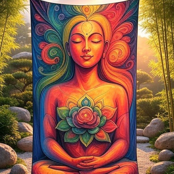 Meditative Shakti mit einer Lotusblume im Vordergrund.